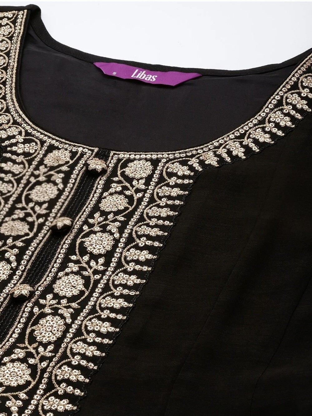 Libas Black Gold Embroidered Anarkali Kurta Set Dupatta Indian Size Xxl - Picture 2 of 9